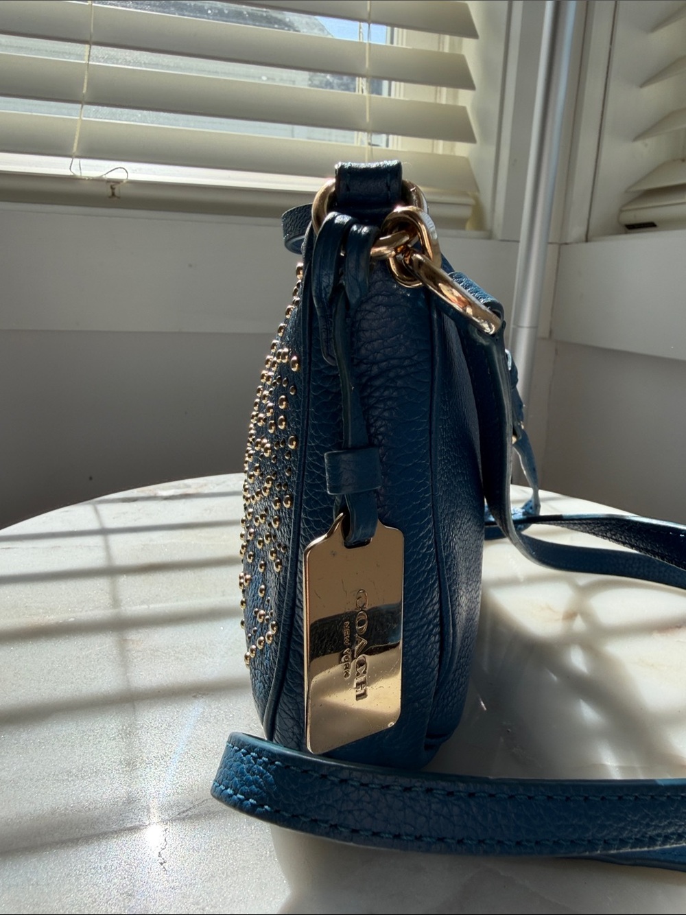 Coach Blue Leather Studded Crossbody Bag - Picture 4 of 8